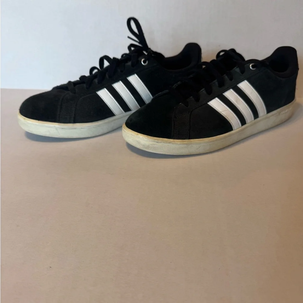 Men’s Adidas Classic cloudfoam advantage Black with White Stripes suade sneakers